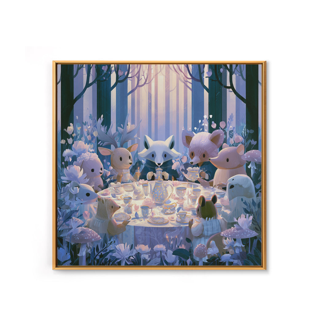 Woodland Tea Party Framed Canvas Print, Fairy Tale Art, Modern Decor, Living Room Decor, Fine Art, Storybook, Wall Decor, FTA-1x1-67
