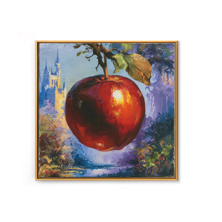 Enchanted Apple with Deep Red Shine Framed Canvas Print, Fairy Tale Art, Dark Art, Living Room Decor, Fine Art, Storybook, FTA-1x1-68