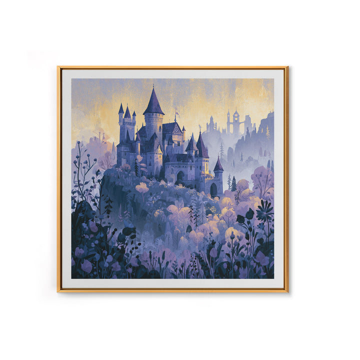 Storybook Castle on a Misty Hill Framed Canvas Print, Fairy Tale Art, Fine Art Print, Living Room Decor, Fine Art, Storybook, FTA-1x1-74