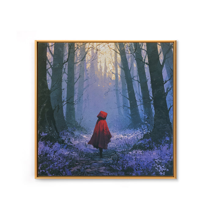Red Cloak Figure Walking Through Dark Woods Framed Canvas Print, Fairy Tale Art, Original Art, Living Room Decor, Storybook, FTA-1x1-8