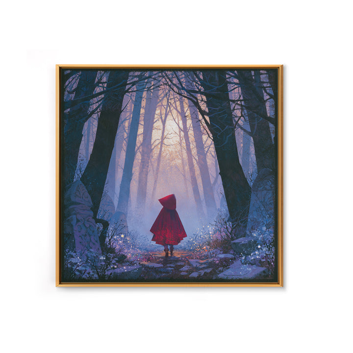 Red Cloak Figure Walking Through Dark Woods Canvas Print, Fairy Tale Art, Fine Art Print, Living Room Decor, Storybook, FTA-1x1-80