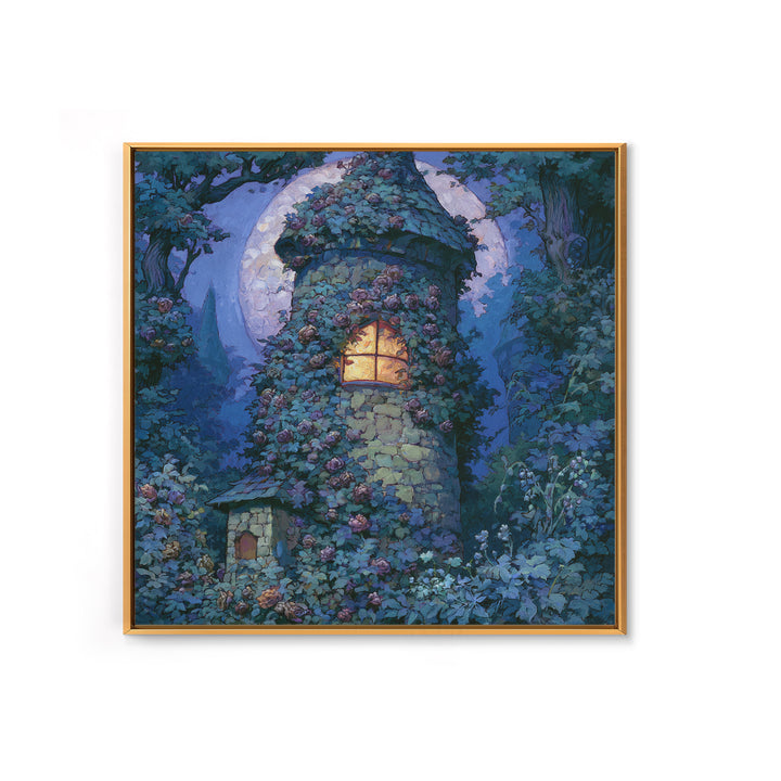 Rose Covered Tower Canvas Print, Fairy Tale Art, Neutral Decor, Living Room Decor, Fine Art, Storybook, Home Decor, Wall Decor, FTA-1x1-90