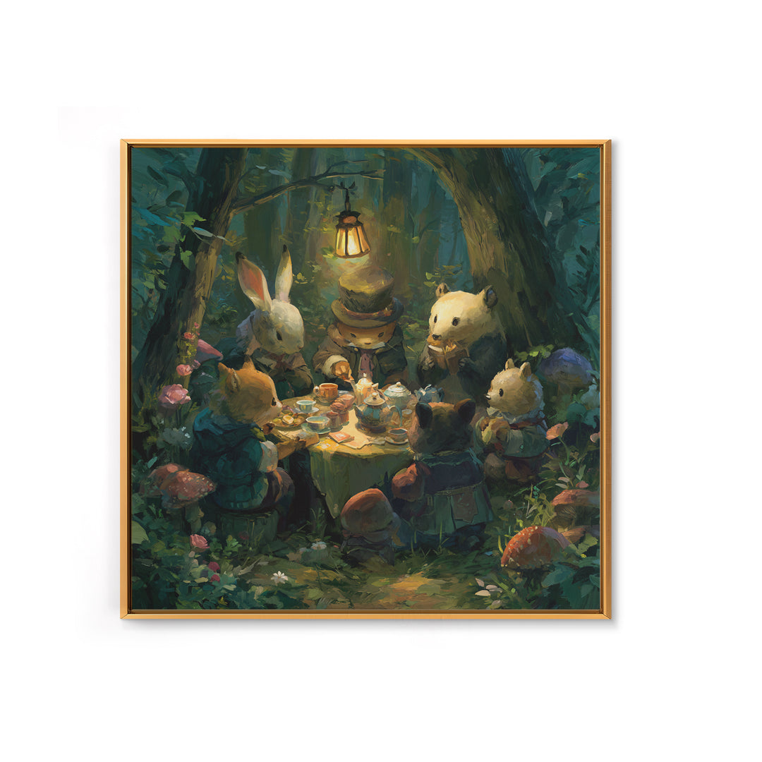 Woodland Tea Party Canvas Print, Fairy Tale Art, Room Decor, Living Room Decor, Storybook, Original Art, Nursery Wall Art, FTA-1x1-91