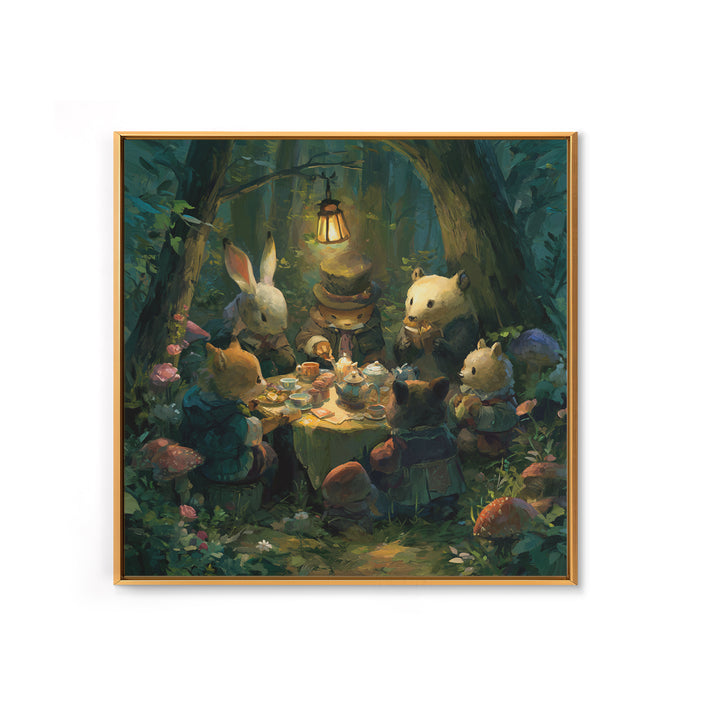 Woodland Tea Party Canvas Print, Fairy Tale Art, Room Decor, Living Room Decor, Storybook, Original Art, Nursery Wall Art, FTA-1x1-91