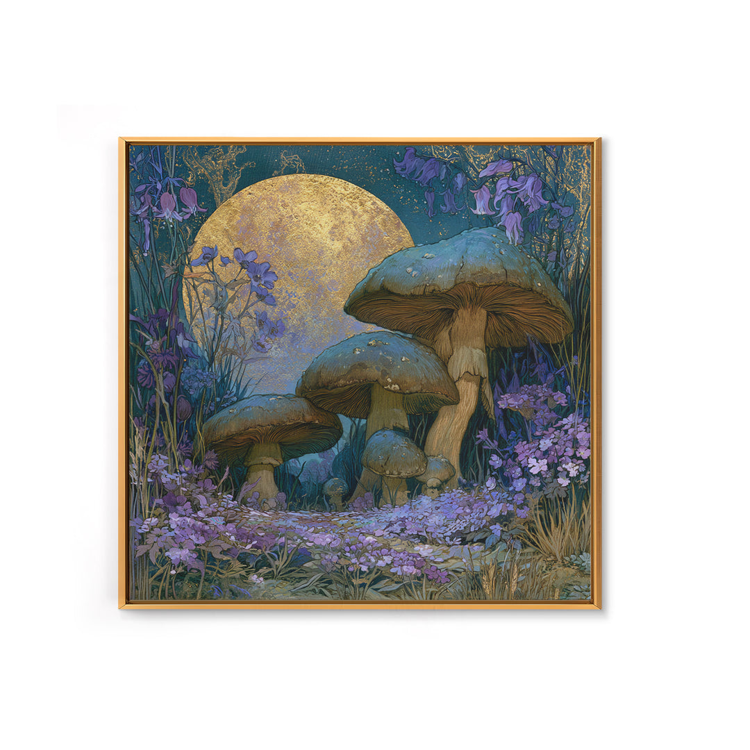 Fairy Ring of Mushrooms and Wildflowers Framed Canvas Print, Fairy Tale Art, Wall Art, Living Room Decor, Watercolor Art, FTA-1x1-93