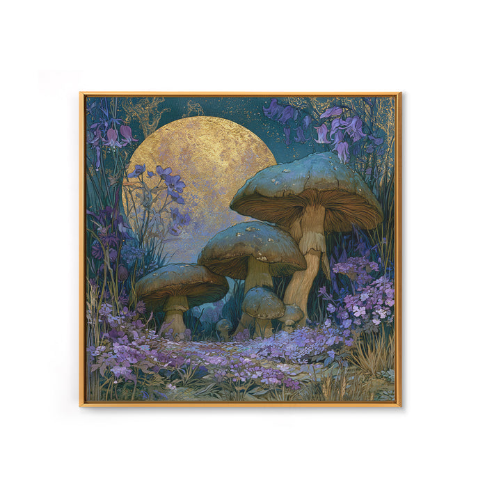 Fairy Ring of Mushrooms and Wildflowers Framed Canvas Print, Fairy Tale Art, Wall Art, Living Room Decor, Watercolor Art, FTA-1x1-93
