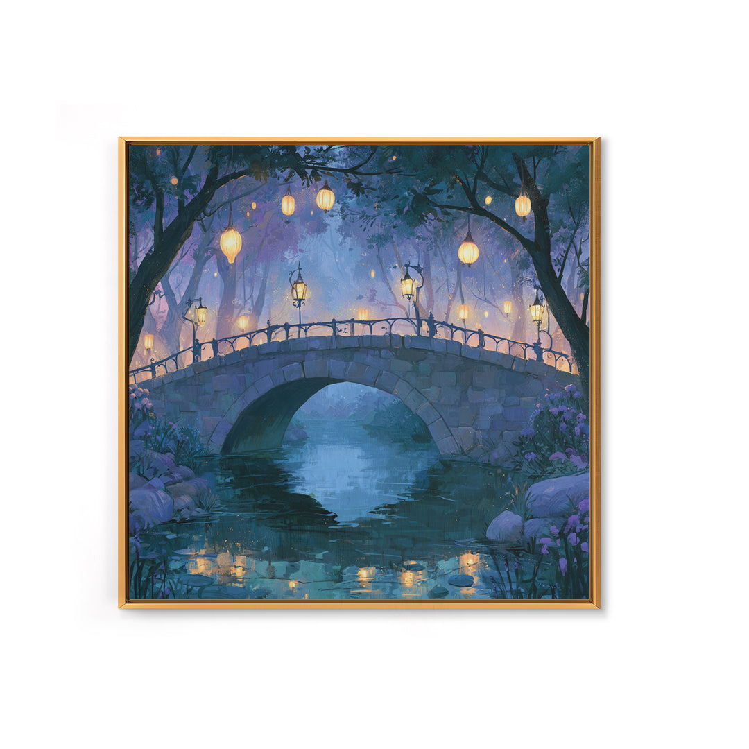 Lantern Lit Bridge Canvas Print, Fairy Tale Art, Fine Art Print, Living Room Decor, Fine Art, Storybook, Painting, Art Prints, FTA-1x1-95