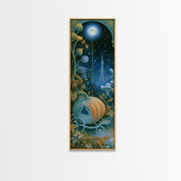 Pumpkin Carriage under Midnight Sky Canvas Print, Fairy Tale Art, Mixed Media Art, Living Room Decor, Fine Art, Storybook, FTA-1x3-100