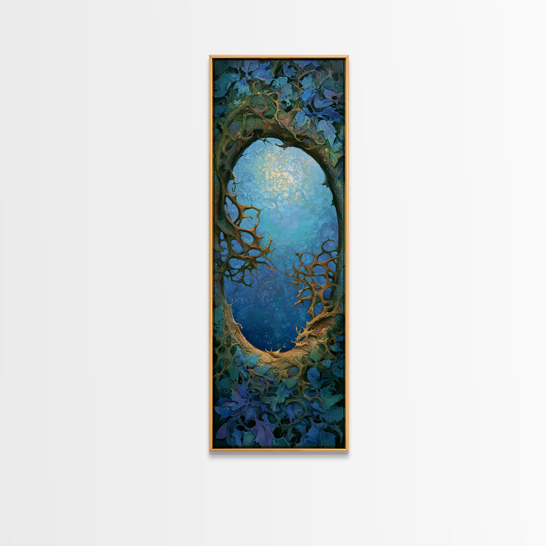 Magic Mirror Framed by Vines and Thorns Canvas Print, Fairy Tale Art, Art Nouveau, Living Room Decor, Fine Art, Storybook, FTA-1x3-25