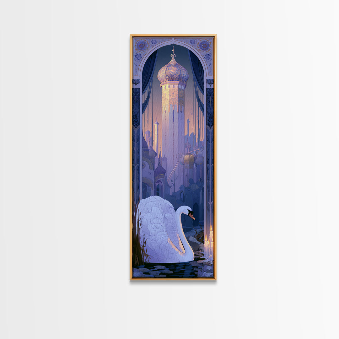 White Swan Transformation Scene Canvas Print, Fairy Tale Art, Boho Wall Art, Living Room Decor, Oil Painting, Storybook, FTA-1x3-27