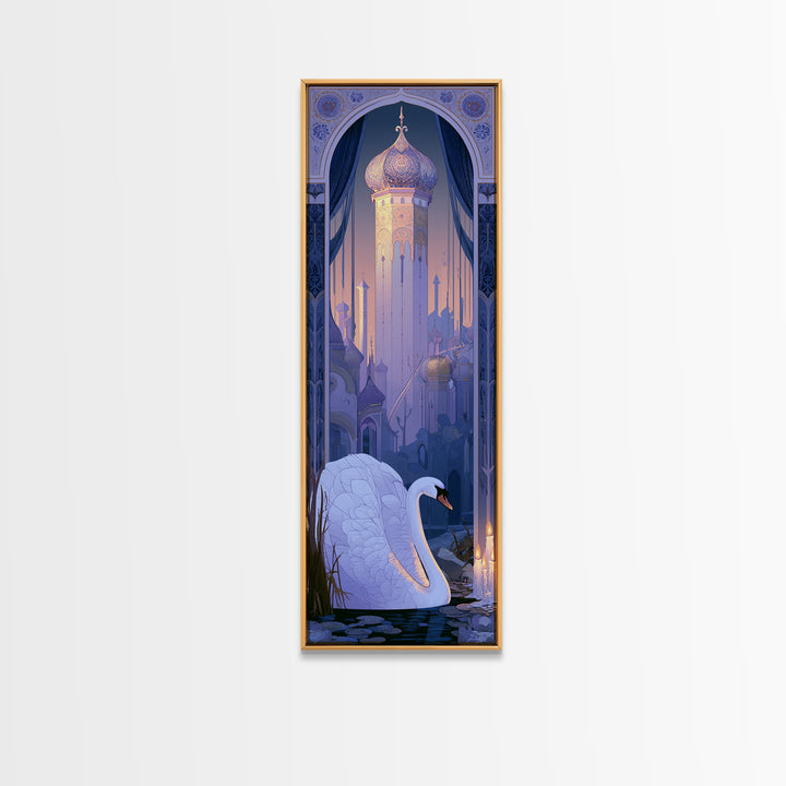 White Swan Transformation Scene Canvas Print, Fairy Tale Art, Boho Wall Art, Living Room Decor, Oil Painting, Storybook, FTA-1x3-27