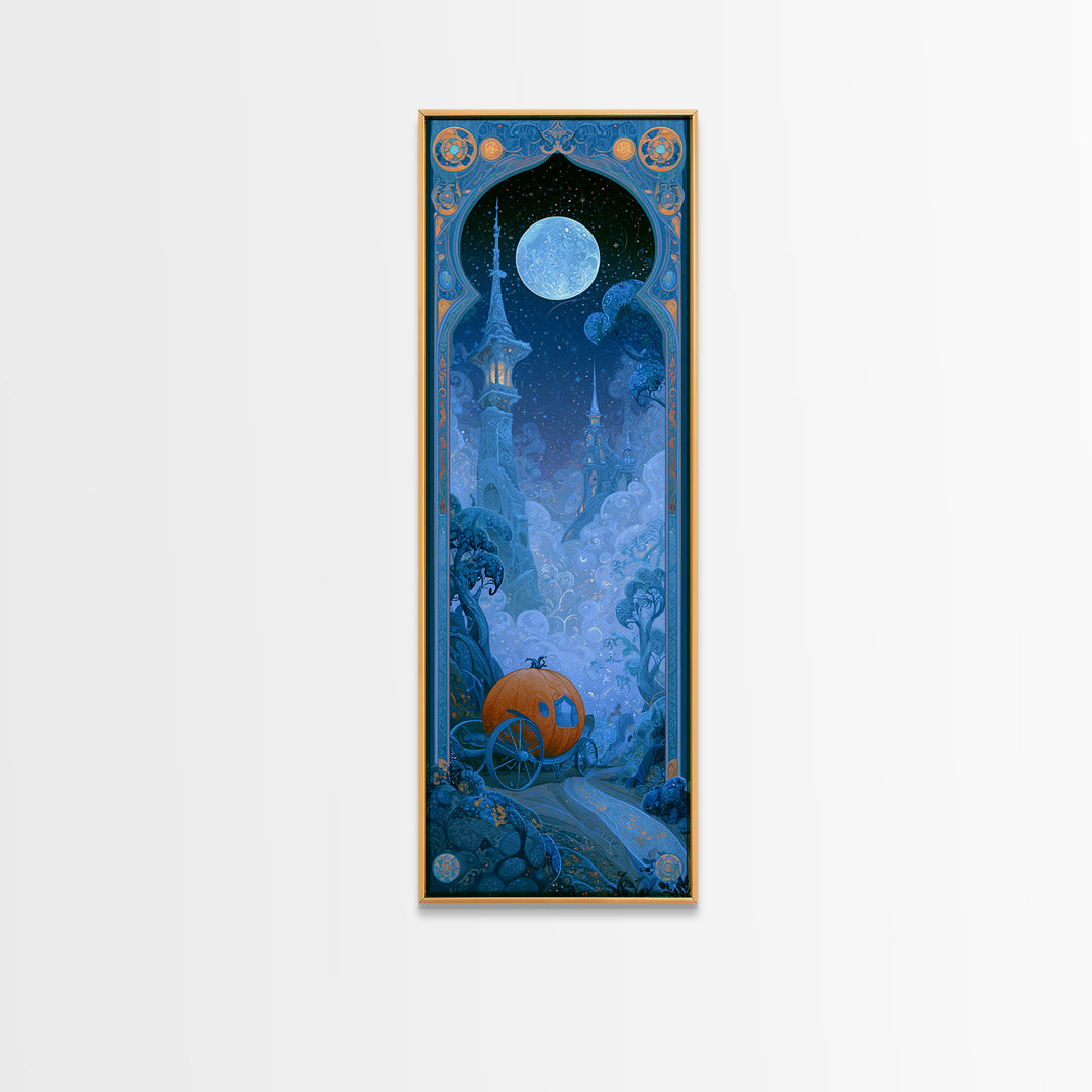 Pumpkin Carriage under Midnight Sky Canvas Print, Fairy Tale Art, Art Prints, Living Room Decor, Fine Art, Storybook, FTA-1x3-28