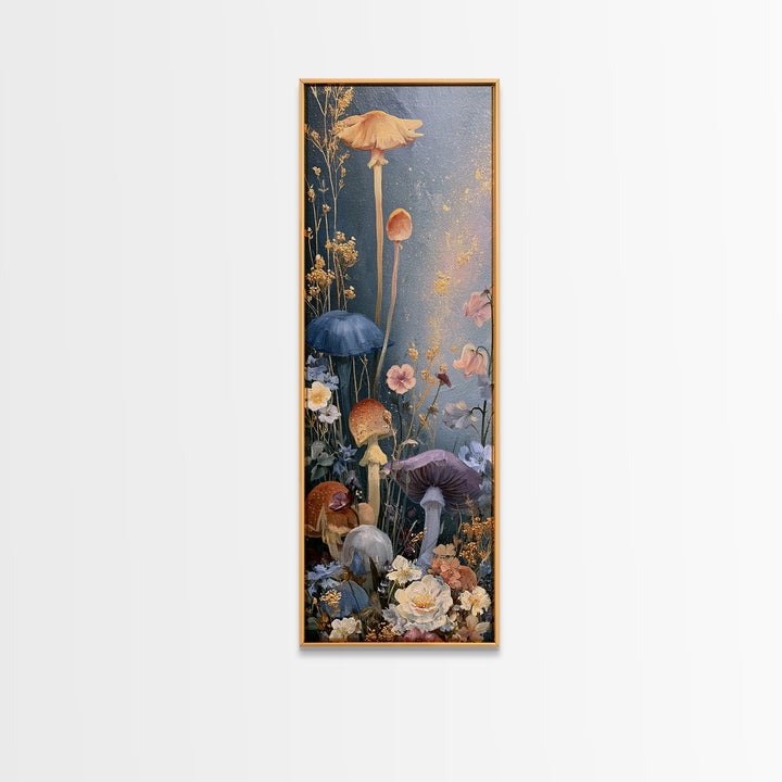 Fairy Ring of Mushrooms and Wildflowers Canvas Print, Fairy Tale Art, Nursery Art, Living Room Decor, Oil Painting, Storybook, FTA-1x3-33