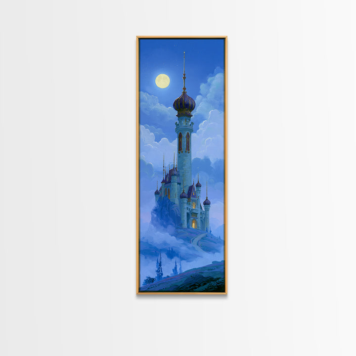 Storybook Castle on a Misty Hill Canvas Print, Fairy Tale Art, Gallery Decor, Living Room Decor, Fine Art, Storybook, FTA-1x3-38