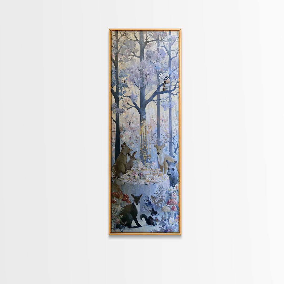 Woodland Tea Party Canvas Print, Fairy Tale Art, Princess Wall Art, Living Room Decor, Oil Painting, Storybook, Fine Art Print, FTA-1x3-55