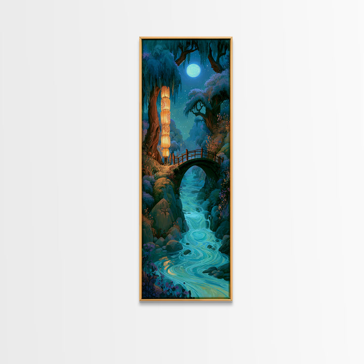 Lantern Lit Bridge Canvas Print, Fairy Tale Art, Dark Art, Living Room Decor, Fine Art, Storybook, Statement Artwork, FTA-1x3-59