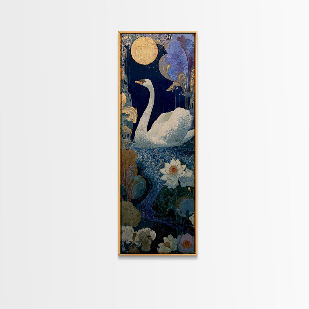White Swan Transformation Scene Framed Canvas Print, Fairy Tale Art, Neutral Decor, Living Room Decor, Fine Art, Storybook, FTA-1x3-75
