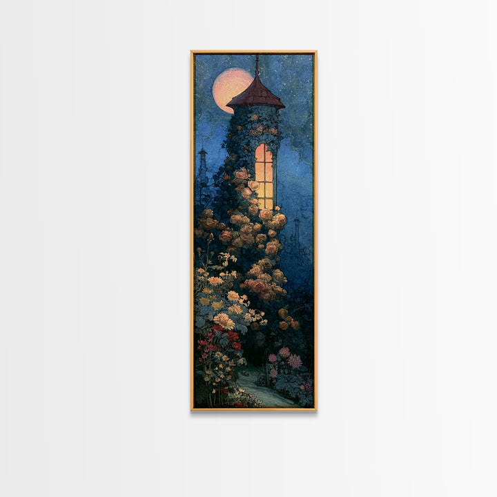 Rose Covered Tower Canvas Print, Fairy Tale Art, Statement Artwork, Living Room Decor, Fine Art, Storybook, Art Prints, FTA-1x3-78