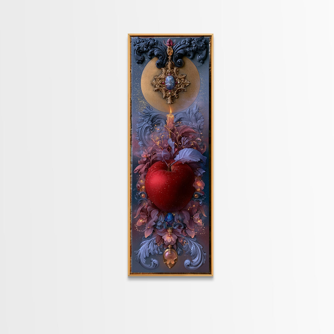 Enchanted Apple with Deep Red Shine Framed Canvas Print, Fairy Tale Art, Dark Art, Living Room Decor, Fine Art, Storybook, FTA-1x3-80