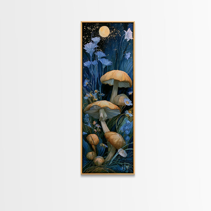 Fairy Ring of Mushrooms and Wildflowers Canvas Print, Fairy Tale Art, Folk Art, Living Room Decor, Fine Art, Storybook, FTA-1x3-81