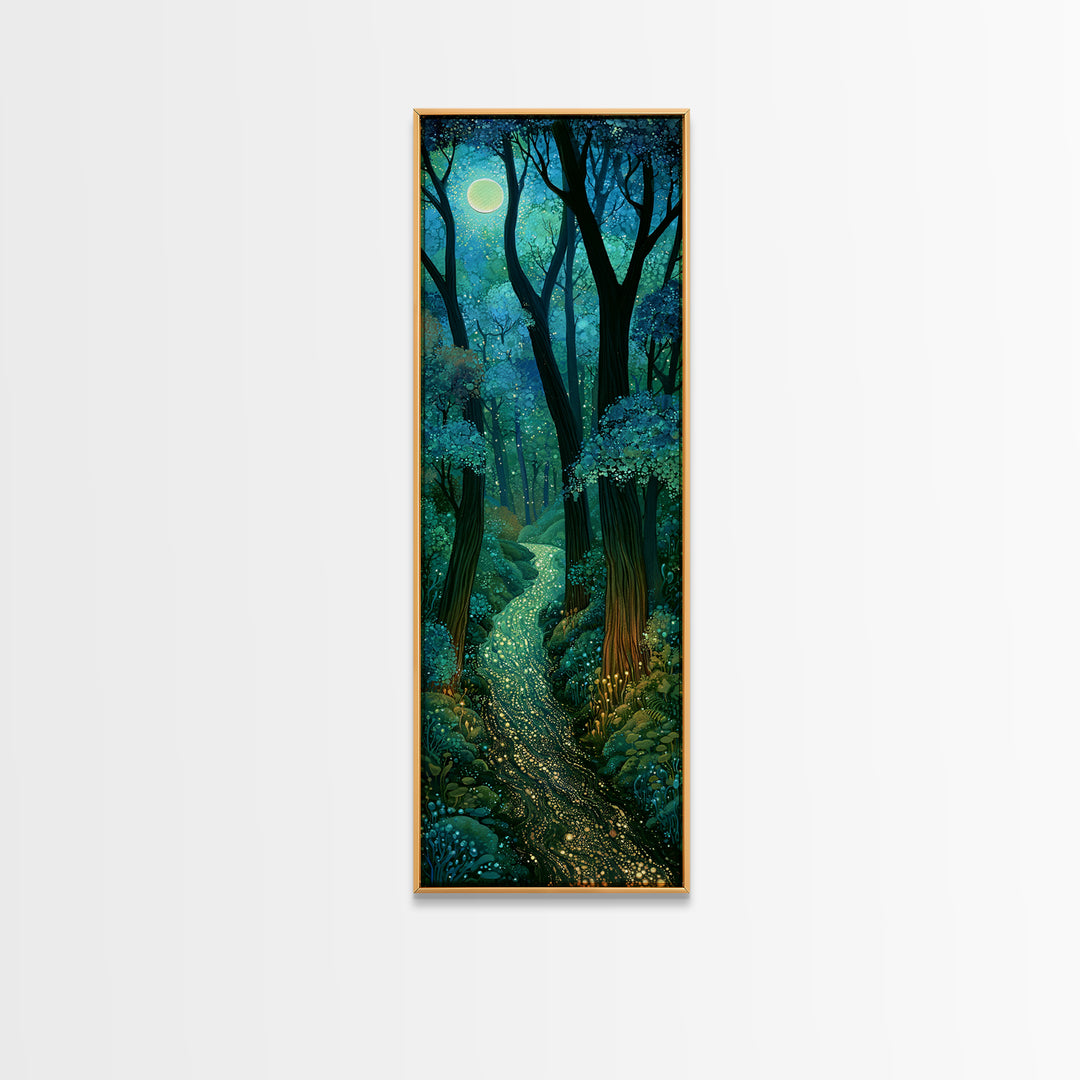 Enchanted Forest Path Glowing Canvas Print, Fairy Tale Art, Art Nouveau, Living Room Decor, Fine Art, Storybook, Dark Art, FTA-1x3-85