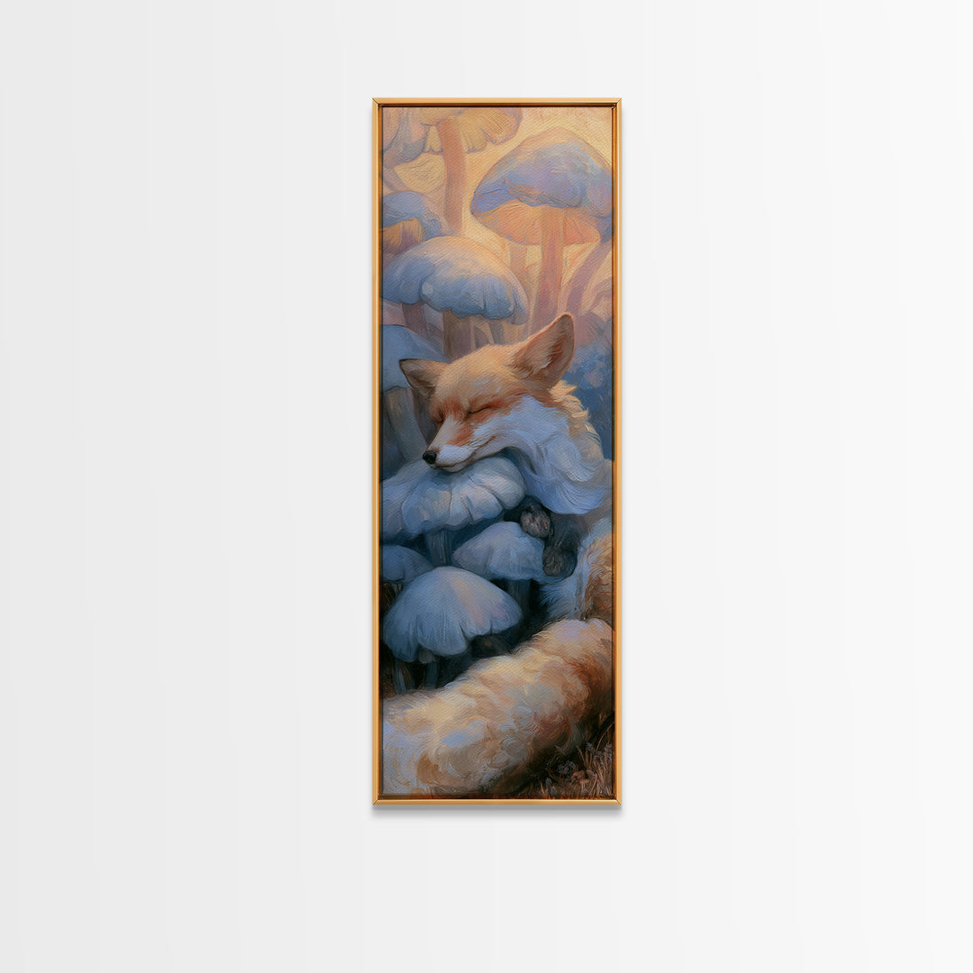 Sleeping Fox Beside a Magical Mushroom Ring Canvas Print, Fairy Tale Art, Statement Artwork, Living Room Decor, Storybook, FTA-1x3-87