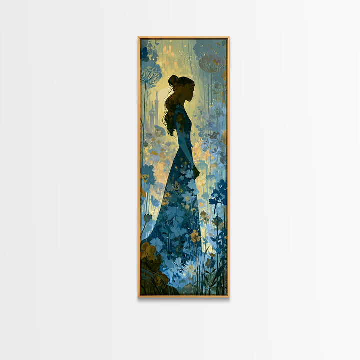 Princess Silhouette with Moonlit Garden Flowers Canvas Print, Fairy Tale Art, Kids Room Art, Living Room Decor, Storybook, FTA-1x3-88