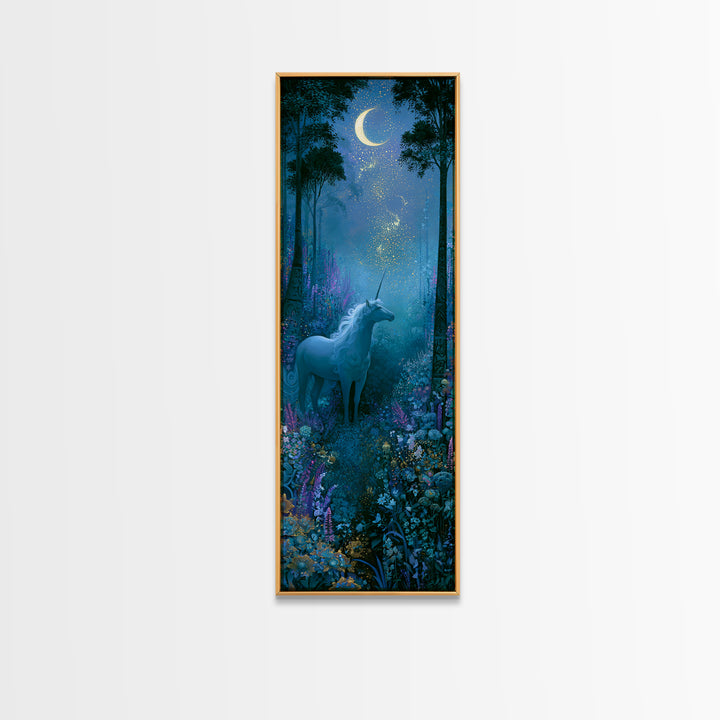 Unicorn in a Moonlit Meadow Canvas Print, Fairy Tale Art, Room Decor, Living Room Decor, Fine Art, Storybook, Original Art, FTA-1x3-94