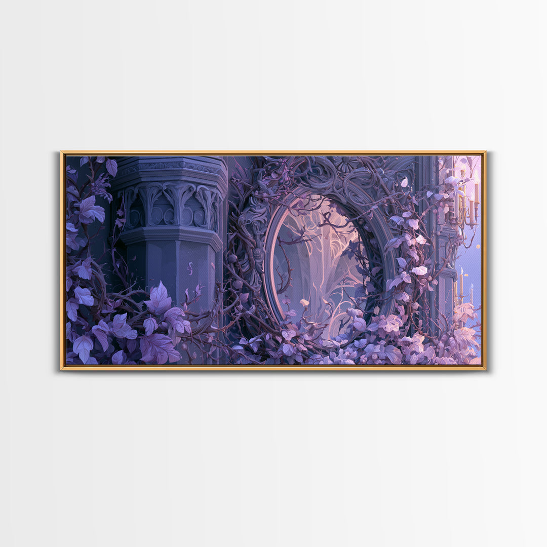 Magic Mirror Framed by Vines and Thorns Framed Canvas Print, Fairy Tale Art, Art Prints, Living Room Decor, Fine Art, Storybook, FTA-2x1-33