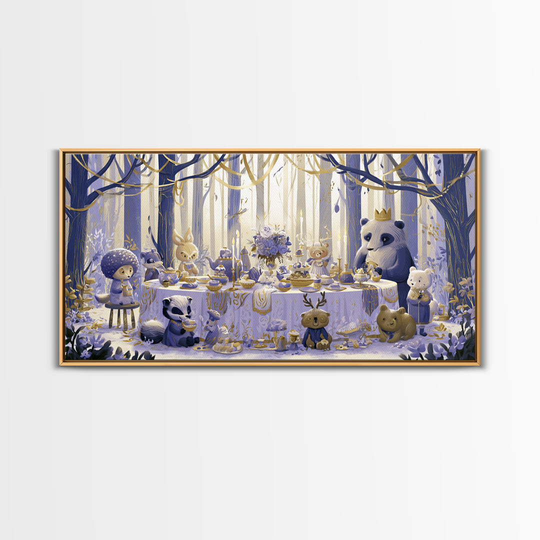 Woodland Tea Party Canvas Print, Fairy Tale Art, Art Deco, Living Room Decor, Oil Painting, Storybook, Whimsical Art, FTA-2x1-39