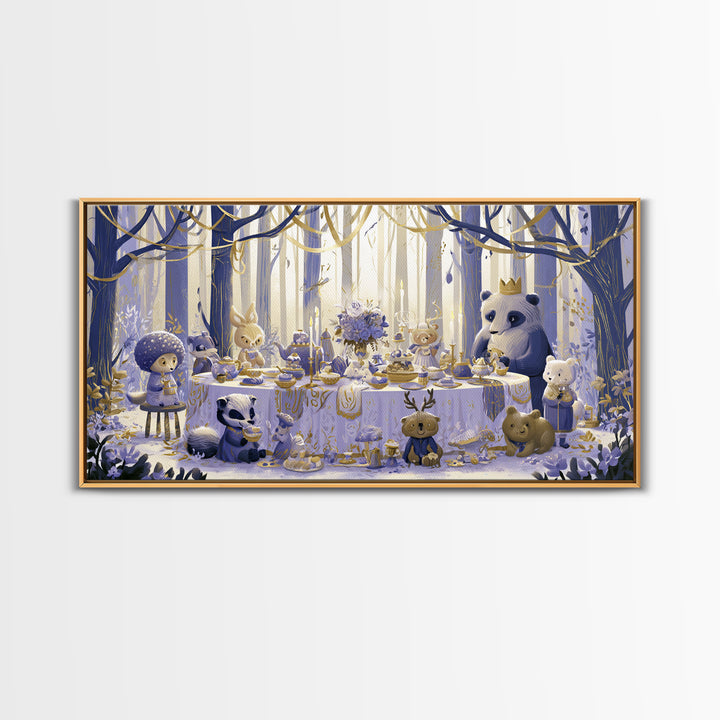Woodland Tea Party Canvas Print, Fairy Tale Art, Art Deco, Living Room Decor, Oil Painting, Storybook, Whimsical Art, FTA-2x1-39