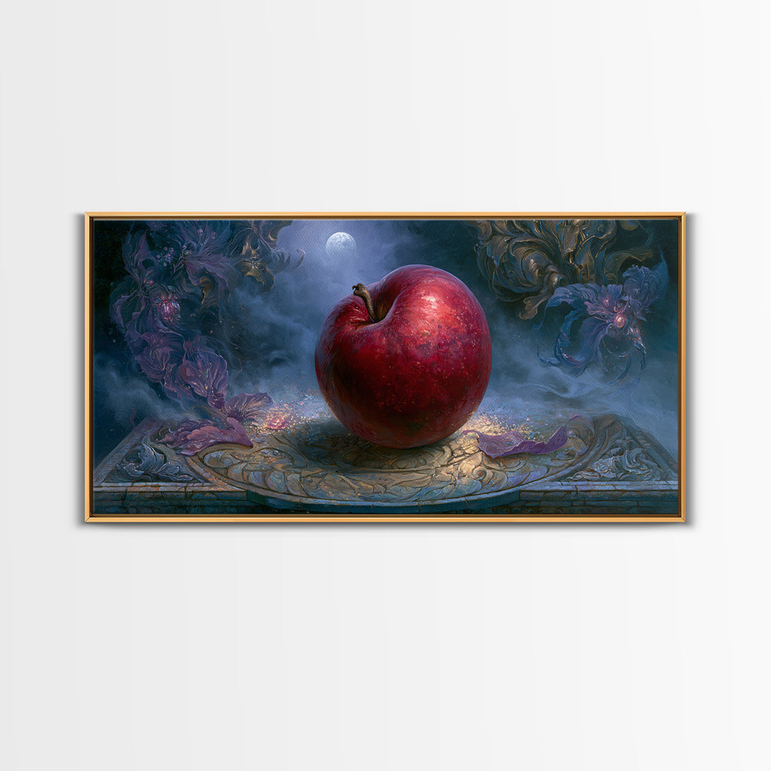 Enchanted Apple with Deep Red Shine Framed Canvas Print, Fairy Tale Art, Wall Decor, Living Room Decor, Fine Art, Storybook, FTA-2x1-40