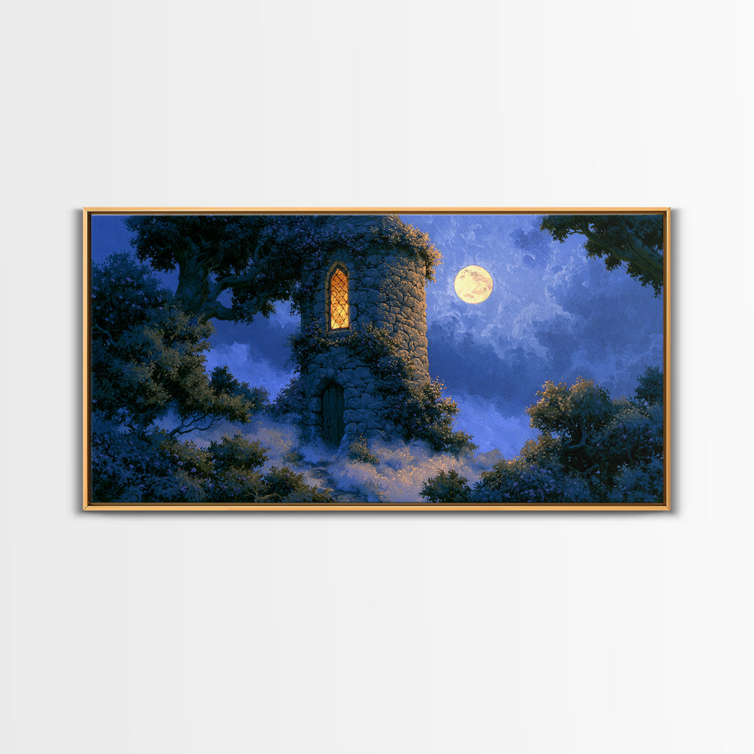 Rose Covered Tower Canvas Print, Fairy Tale Art, Wall Art, Living Room Decor, Oil Painting, Storybook, Printable Art, FTA-2x1-62