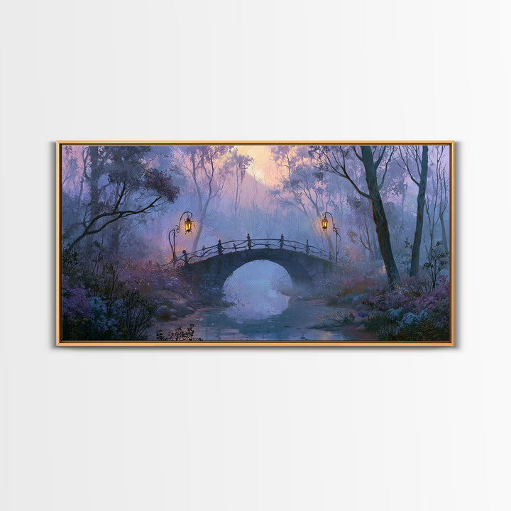 Lantern Lit Bridge Framed Canvas Print, Fairy Tale Art, Gallery Decor, Living Room Decor, Fine Art, Storybook, Wall Art, FTA-2x1-67