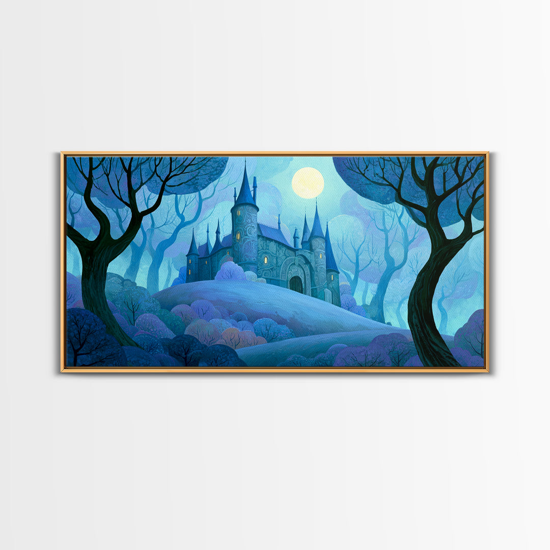 Storybook Castle on a Misty Hill Canvas Print, Fairy Tale Art, Original Art, Living Room Decor, Fine Art, Storybook, Folk Art, FTA-2x1-94