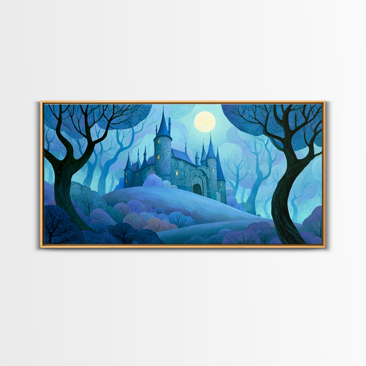 Storybook Castle on a Misty Hill Canvas Print, Fairy Tale Art, Original Art, Living Room Decor, Fine Art, Storybook, Folk Art, FTA-2x1-94