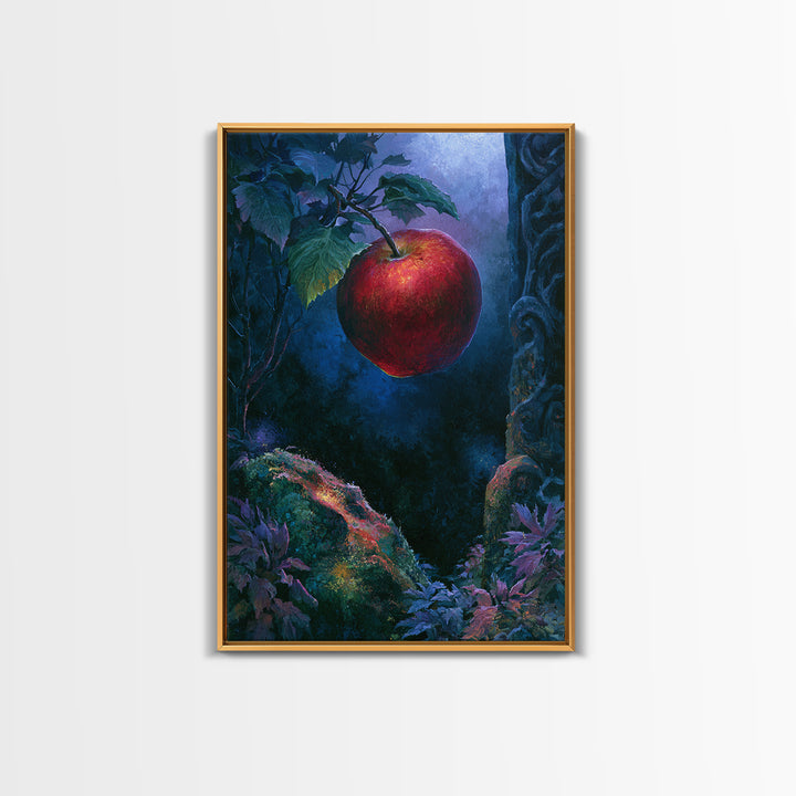 Enchanted Apple with Deep Red Shine Framed Canvas Print, Fairy Tale Art, Dark Art, Living Room Decor, Fine Art, Storybook, FTA-2x3-28