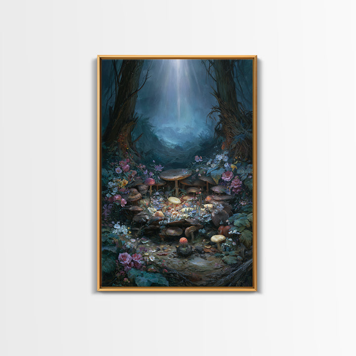 Fairy Ring of Mushrooms and Wildflowers Canvas Print, Fairy Tale Art, Nursery Wall Art, Living Room Decor, Watercolor Art, FTA-2x3-29