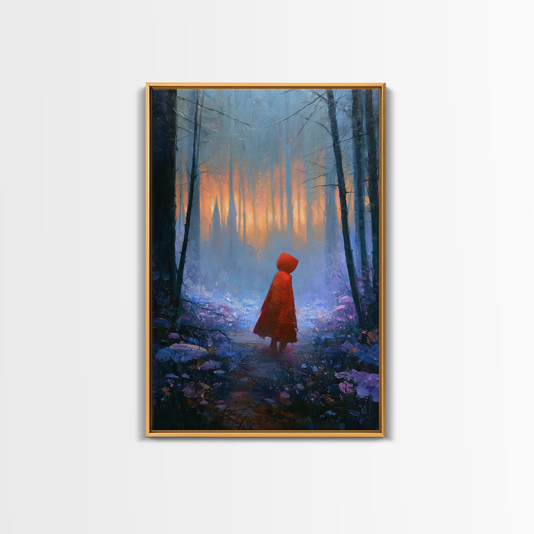 Red Cloak Figure Walking Through Dark Woods Canvas Print, Fairy Tale Art, Contemporary Art, Living Room Decor, Storybook, FTA-2x3-40