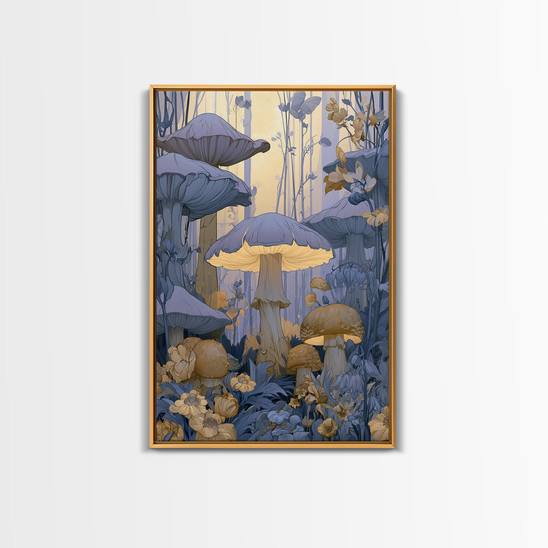 Fairy Ring of Mushrooms and Wildflowers Canvas Print, Fairy Tale Art, Nursery Wall Art, Living Room Decor, Watercolor Art, FTA-2x3-5