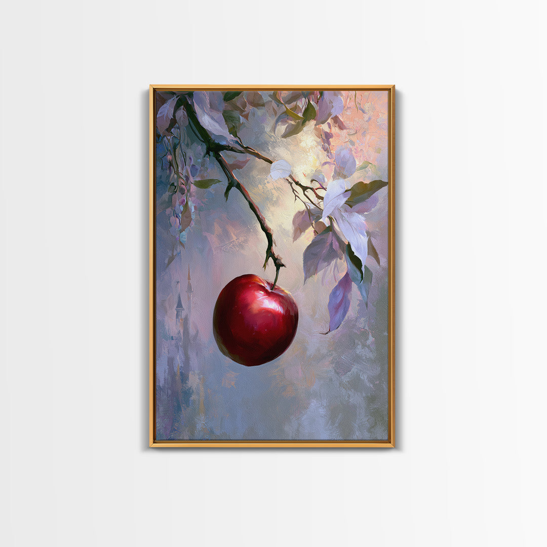 Enchanted Apple with Deep Red Shine Framed Canvas Print, Fairy Tale Art, Wall Decor, Living Room Decor, Fine Art, Storybook, FTA-2x3-52