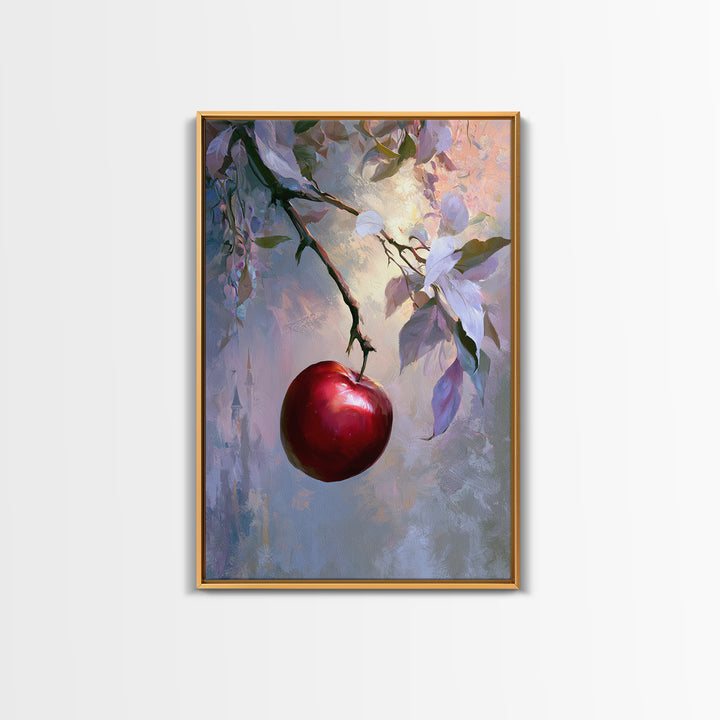 Enchanted Apple with Deep Red Shine Framed Canvas Print, Fairy Tale Art, Wall Decor, Living Room Decor, Fine Art, Storybook, FTA-2x3-52