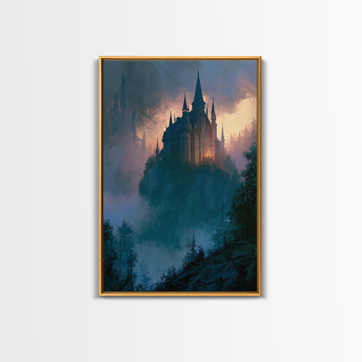 Storybook Castle on a Misty Hill Canvas Print, Fairy Tale Art, Canvas Wall Art, Living Room Decor, Fine Art, Storybook, FTA-2x3-58
