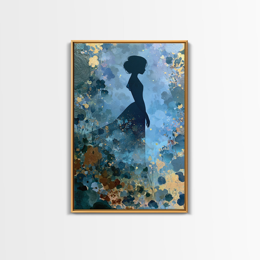 Princess Silhouette with Moonlit Garden Flowers Canvas Print, Fairy Tale Art, Art Nouveau, Living Room Decor, Storybook, FTA-2x3-60