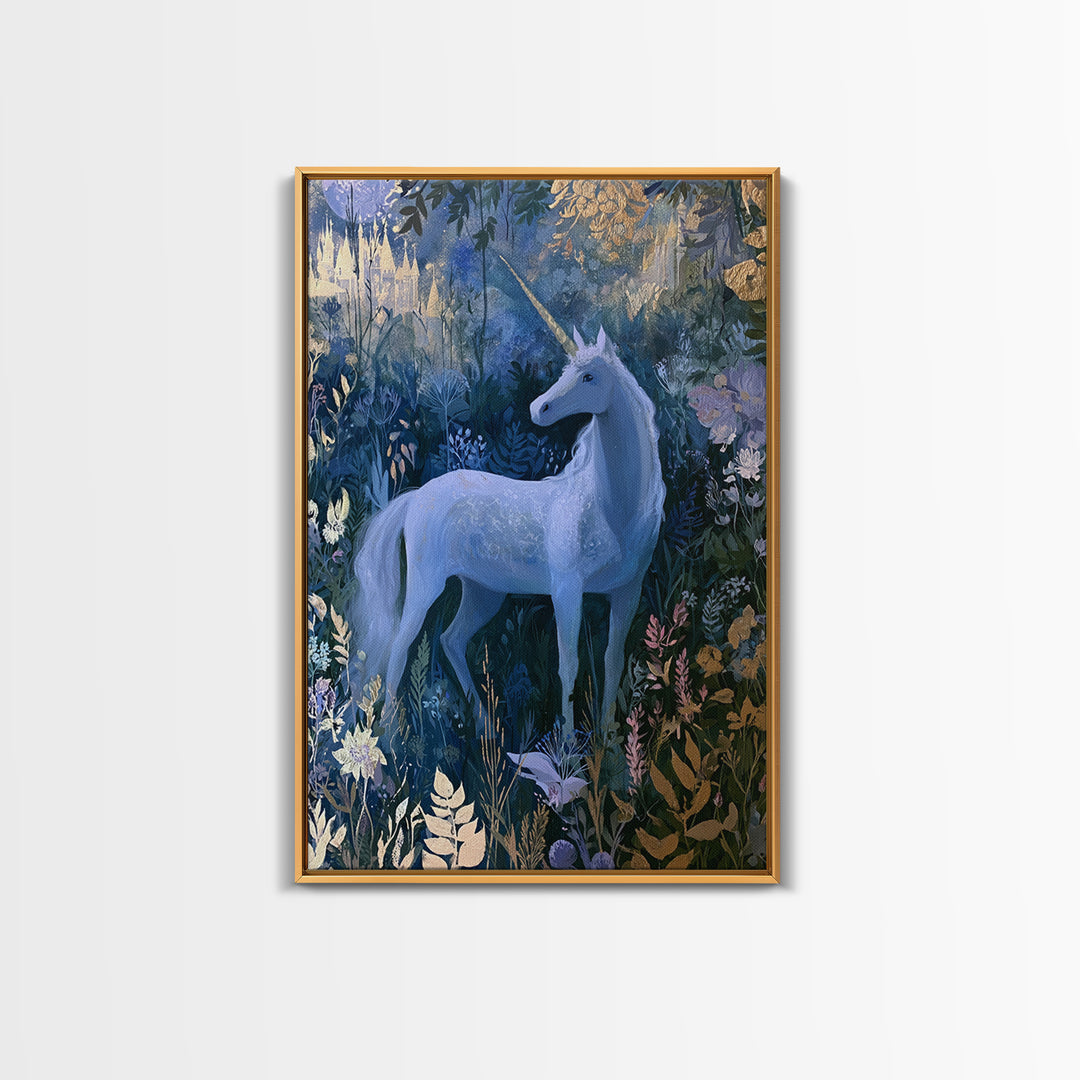 Unicorn in a Moonlit Meadow Canvas Print, Fairy Tale Art, Art Deco, Living Room Decor, Fine Art, Storybook, Whimsical Art, FTA-2x3-66