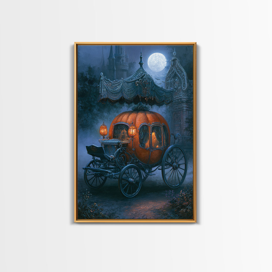 Pumpkin Carriage under Midnight Sky Canvas Print, Fairy Tale Art, Art Deco, Living Room Decor, Oil Painting, Storybook, FTA-2x3-72