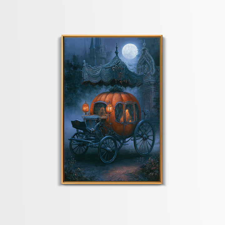Pumpkin Carriage under Midnight Sky Canvas Print, Fairy Tale Art, Art Deco, Living Room Decor, Oil Painting, Storybook, FTA-2x3-72