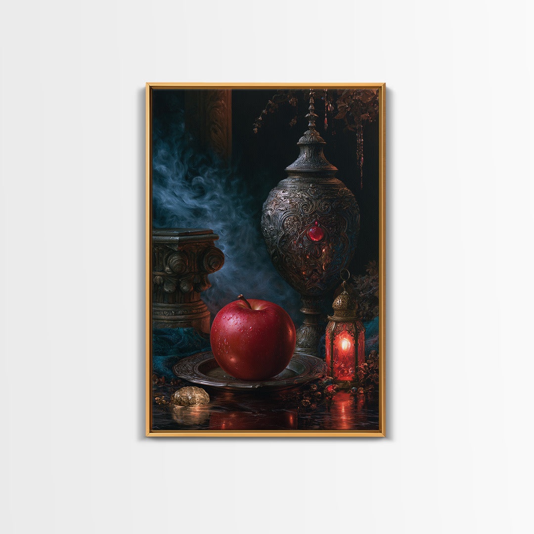 Enchanted Apple with Deep Red Shine Framed Canvas Print, Fairy Tale Art, Whimsical Wall Art, Living Room Decor, Storybook, FTA-2x3-76