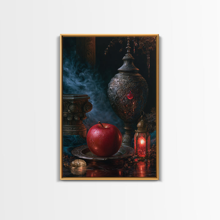 Enchanted Apple with Deep Red Shine Framed Canvas Print, Fairy Tale Art, Whimsical Wall Art, Living Room Decor, Storybook, FTA-2x3-76