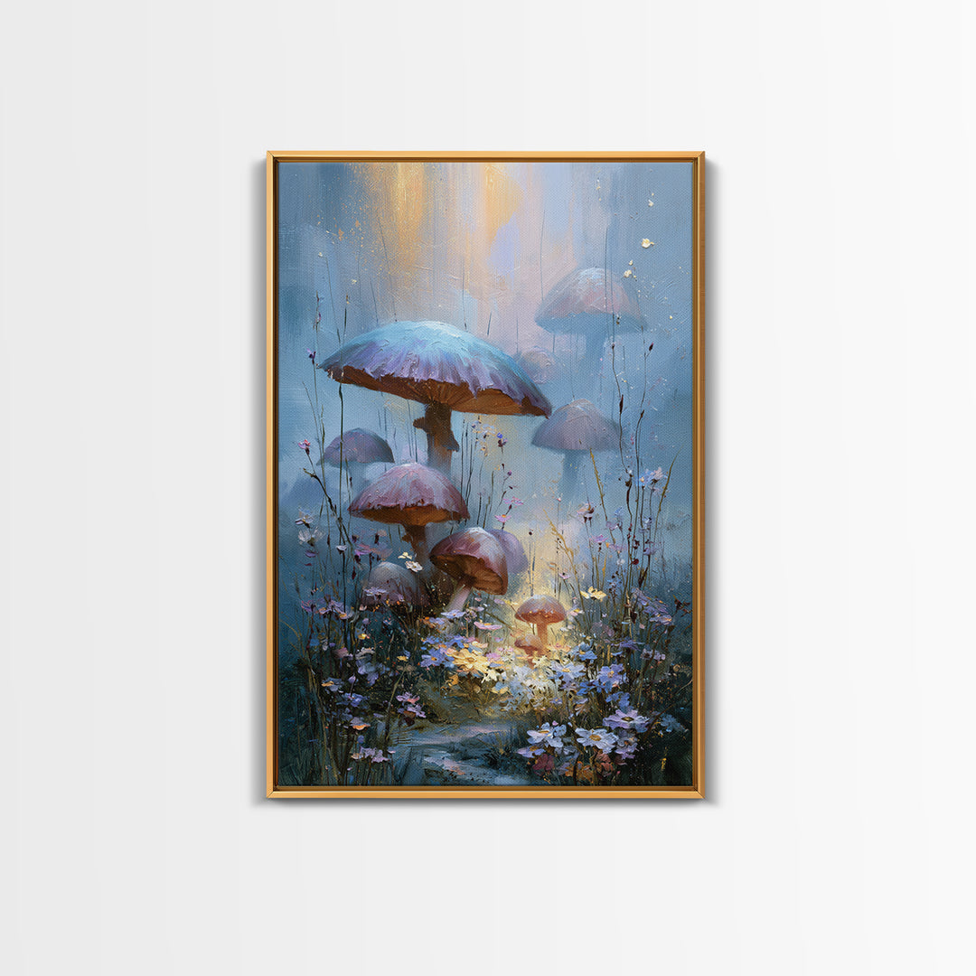 Fairy Ring of Mushrooms and Wildflowers Canvas Print, Fairy Tale Art, Folk Art, Living Room Decor, Fine Art, Storybook, FTA-2x3-77